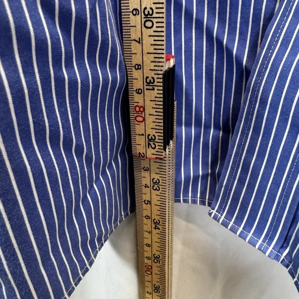 Jos A. Bank Blue & White Striped Travelers Collection Men's‎ 18-33 Button Up